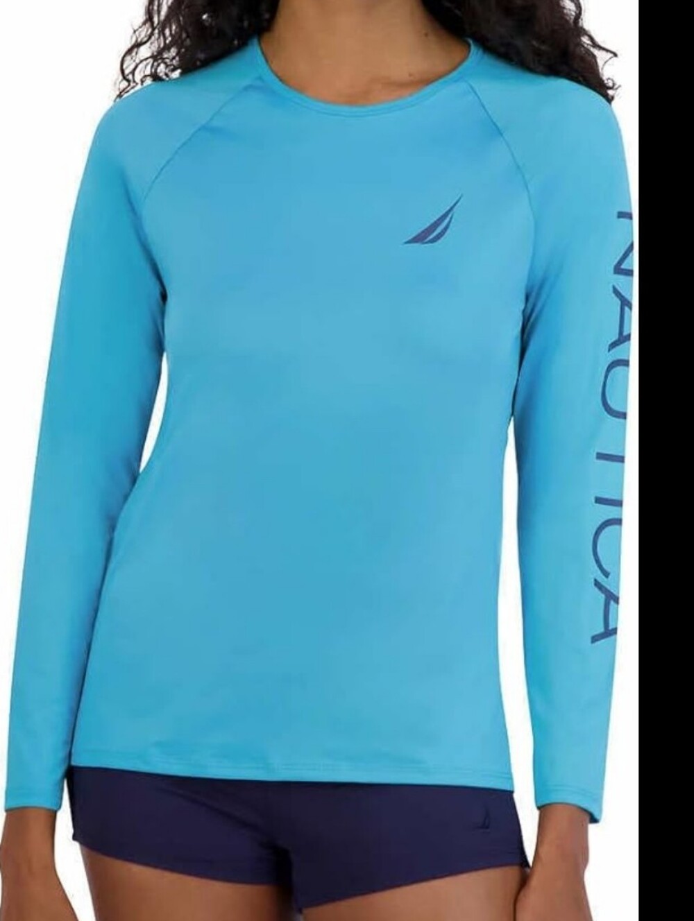 Nautica Women's Long Sleeve UPF Rash Guard - Aqua - Med